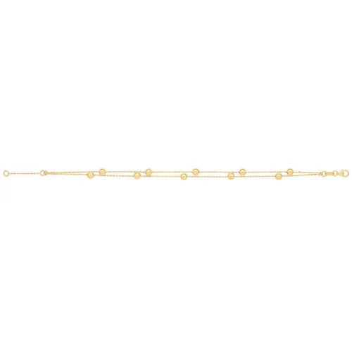 9ct Yellow Gold Ladies' 7.2" 2 Strand Beaded Bracelet 1.4g